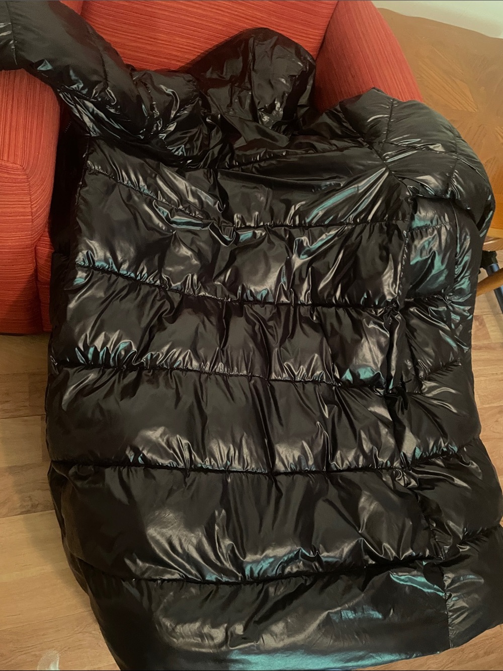 MICHAEL Michael Kors Glossy Black ladies Puffer Coat with Hood - Picture 11 of 17